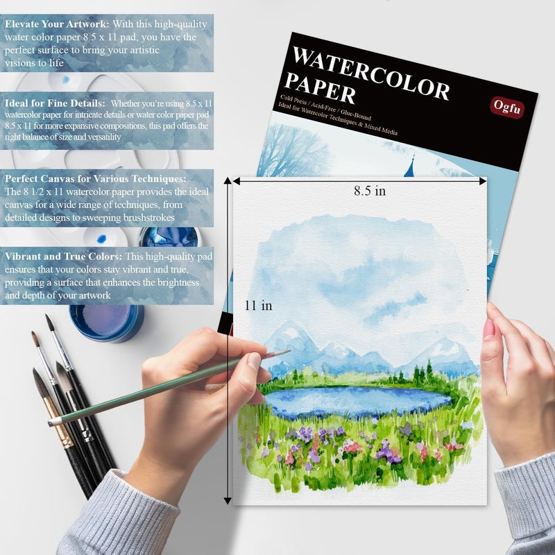 Ogfu Water Color Paper 8.5 x 11, Water Color Sketch Books 16 Sheets (32 Pages), Cold Pressed 140 lb Watercolor Paper Pad, 300gsm Thick Paper for Watercolor Painting, Drawing & Art Supplies. - Image 5
